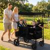 Real Relax Wagon Stroller for 4 Kids, Collapsible 4-Seater Stroller Wagon with 5-Point Safety Harness, UV-Protection Canopy, Detachable Tray, Adjustable Handle, All-Terrain Wheels view 2