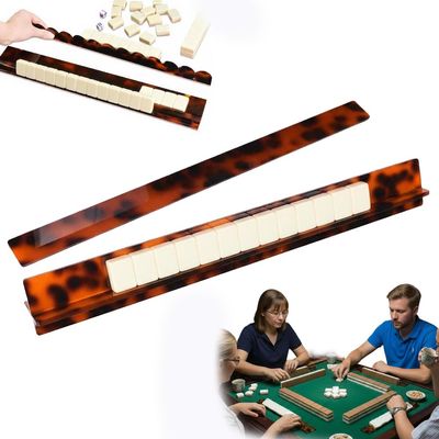 Acrylic Mahjong Rack,Tortoise Shell Acrylic Mahjong Rack Set with Fully Detachable Magnetic Pushers,17.5/20 Inch Extended Length Racks, for Seniors Hobbyists Family Home Game Nights