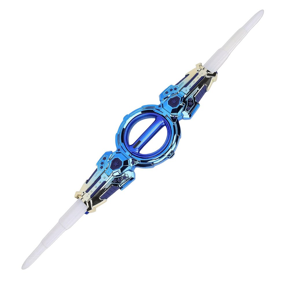 Double Ended Retractable Sword, LED Light Up Rotating Double Edged Saber, Expandable Glow Sword for Kids Indoor Outdoor Play (Blue)