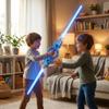 Double Ended Retractable Sword, LED Light Up Rotating Double Edged Saber, Expandable Glow Sword for Kids Indoor Outdoor Play (Blue) view 3