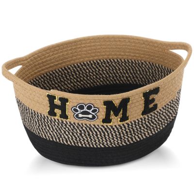 Acellegic Dog Toy Storage Basket - Large Woven Rope Organizer Bin with Home Paw Patch, 13'' x 8.7'' Decorative Pet Bin Box for Living Room, Cotton Rope Basket for Dog Toys Blankets Accessories