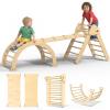 CMFYDAILY Large Pikler Triangle Set, 7-in-1 Toddler Climbing Toys Indoor, Wooden Montessori Climbing Set with Arch Ramp Ladder, Foldable Baby Jungle Gym Playground (Wood) view 1