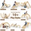 CMFYDAILY Large Pikler Triangle Set, 7-in-1 Toddler Climbing Toys Indoor, Wooden Montessori Climbing Set with Arch Ramp Ladder, Foldable Baby Jungle Gym Playground (Wood) view 3