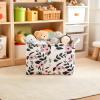 Mziart Cute Storage Basket with Handles, Rectangle Nursery Toy Storage Bins for Baby Kids Girls Room Decor, Waterproof Canvas Gift Basket Empty (Pink Flowers) view 3