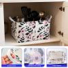 Mziart Cute Storage Basket with Handles, Rectangle Nursery Toy Storage Bins for Baby Kids Girls Room Decor, Waterproof Canvas Gift Basket Empty (Pink Flowers) view 4