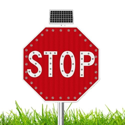 30" Solar LED Blinking Stop Sign - Durable Aluminum Octagon Traffic Sign for Road Safety, Bright Red Visibility, Ideal for Streets & Construction Zones