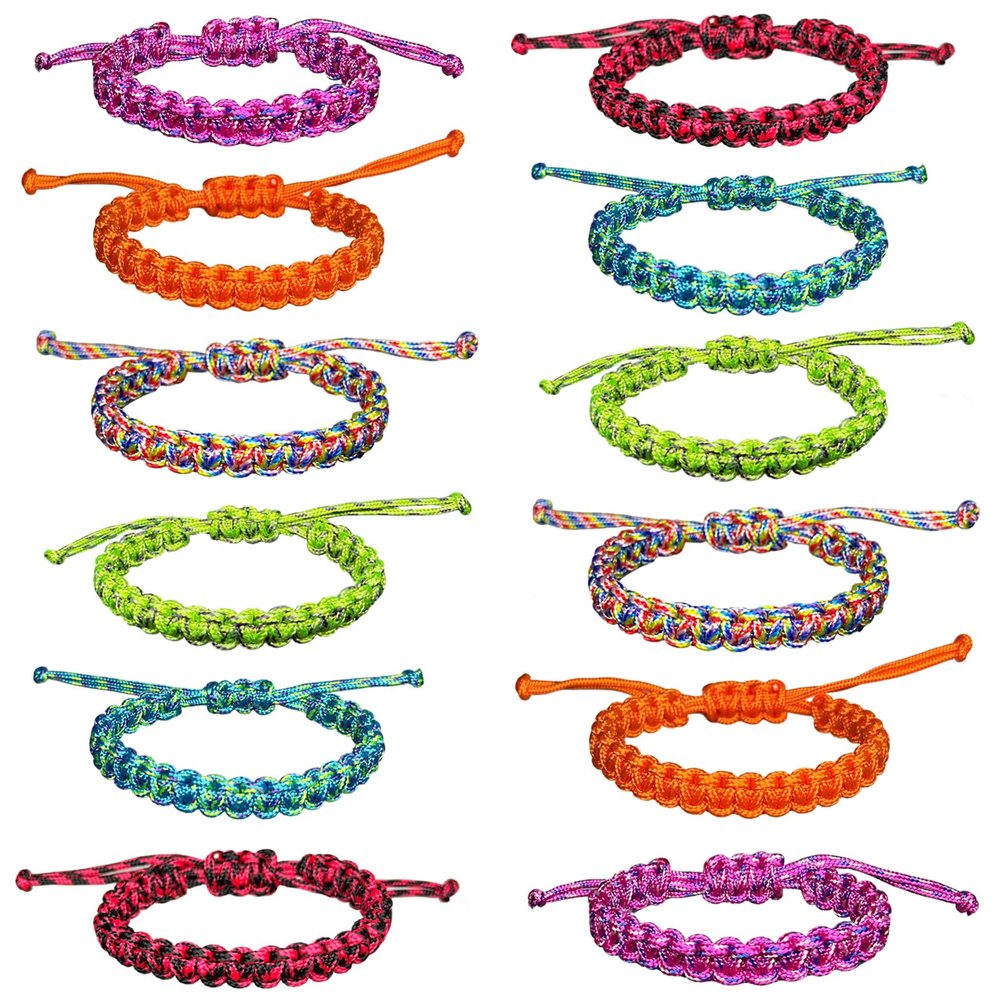 YANMIN 12pcs Braided Paracord Friendship Bracelets for Teen Boys Girls Handmade Adjustable Paracord Bracelet Tween Teenager Birthday Party Favors Goody Bag Fillers Carnival Graduation Gifts
