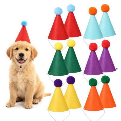 12 Piece Mini Party Hats for Stuffed Animals Adjustable Felt Cone Hats with Pompom Birthday Party Cone Hat Colorful Birthday Decorations for Small Pets Dog Cat Rabbit Puppies Dolls