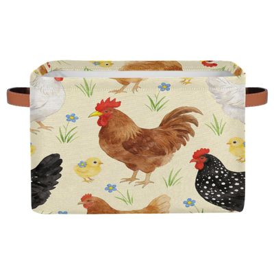 Potluxt Rectangular Nursery Baby Basket, Collapsible Kids Toy Clothes Storage Bin Organizer Gift Baskets for Bookshelf Playroom Bedroom Decor(1Pcs, Farm Rooster)