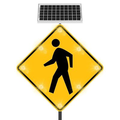 Solar Pedestrian LED Flashing Crossing Sign, Aluminum Road Signs Traffic Blinking Street Warning Sign Heavy Duty, Solar-Powered Road Signs, Aluminum Rust-Proof Metal Frame for CROS