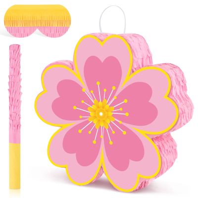 Adecortalk Daisy Flower Piata Daisy Hippie Boho Pinata Pink Flower Pinata with Blindfold and Stick for Kids Boys Girls Birthday Baby Shower Gender Reveal Wedding Floral Party Supplies