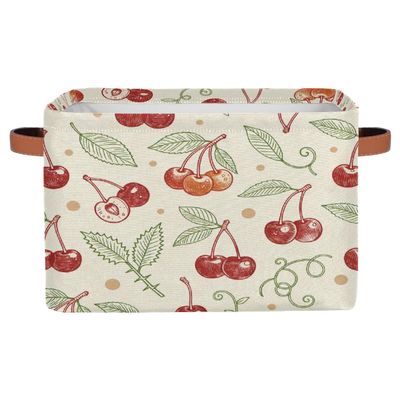 Potluxt Rectangular Nursery Baby Basket, Collapsible Kids Toy Clothes Storage Bin Organizer Gift Baskets for Bookshelf Playroom Bedroom Decor(1Pcs, Cherry Leaves)