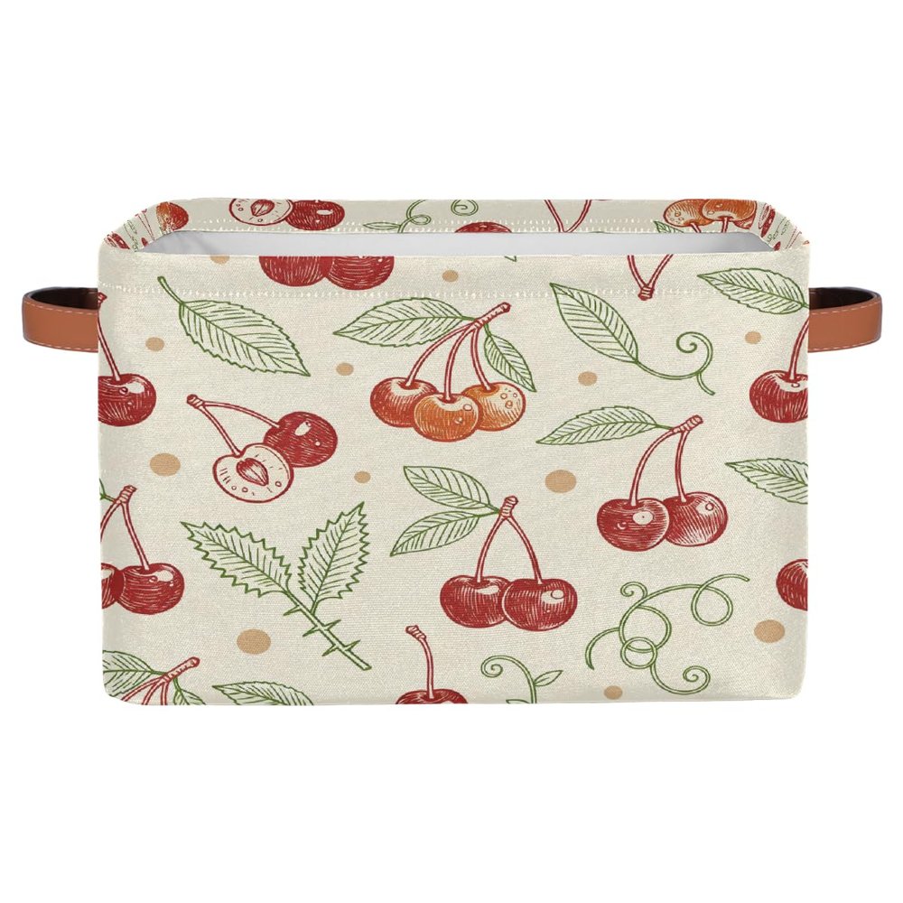 Potluxt Rectangular Nursery Baby Basket, Collapsible Kids Toy Clothes Storage Bin Organizer Gift Baskets for Bookshelf Playroom Bedroom Decor(1Pcs, Cherry Leaves)