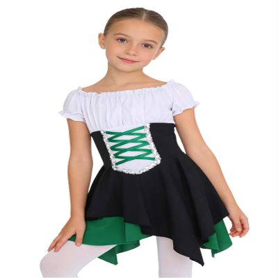 Hansber Kids Girls Medieval Renaissance Dress Short Sleeve High-low Skirt Royal Vintage Dresses Green 10 Years