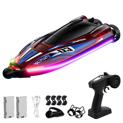 Aka Supaku RC Boat for Kids, Brushless Remote Control Boat with LED Light,25KM/H 2.4GHz Racing Speed Boats with 2 Batteries - Pool &Lakes Summer Water Play Toy for Boys Girls Adults Red