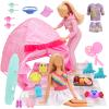 25 PCS Girl Doll Travel Camping Tent Set, 11.5 Inch Doll Camping Playset with Dolls Tent Skateboard Fashion Athletic Tennis Clothing Picnic Mat Food Accessories, Pretend Play Outdoor Adventure Toy view 1