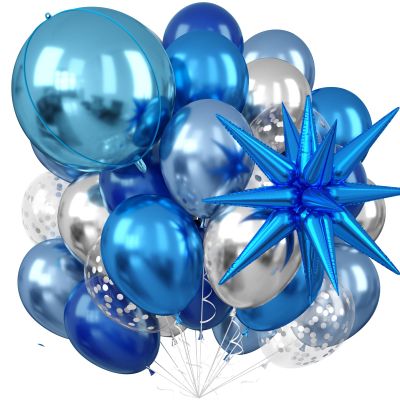 Blue and Silver Balloons, Party Balloon with Round & Star Foil Balloon