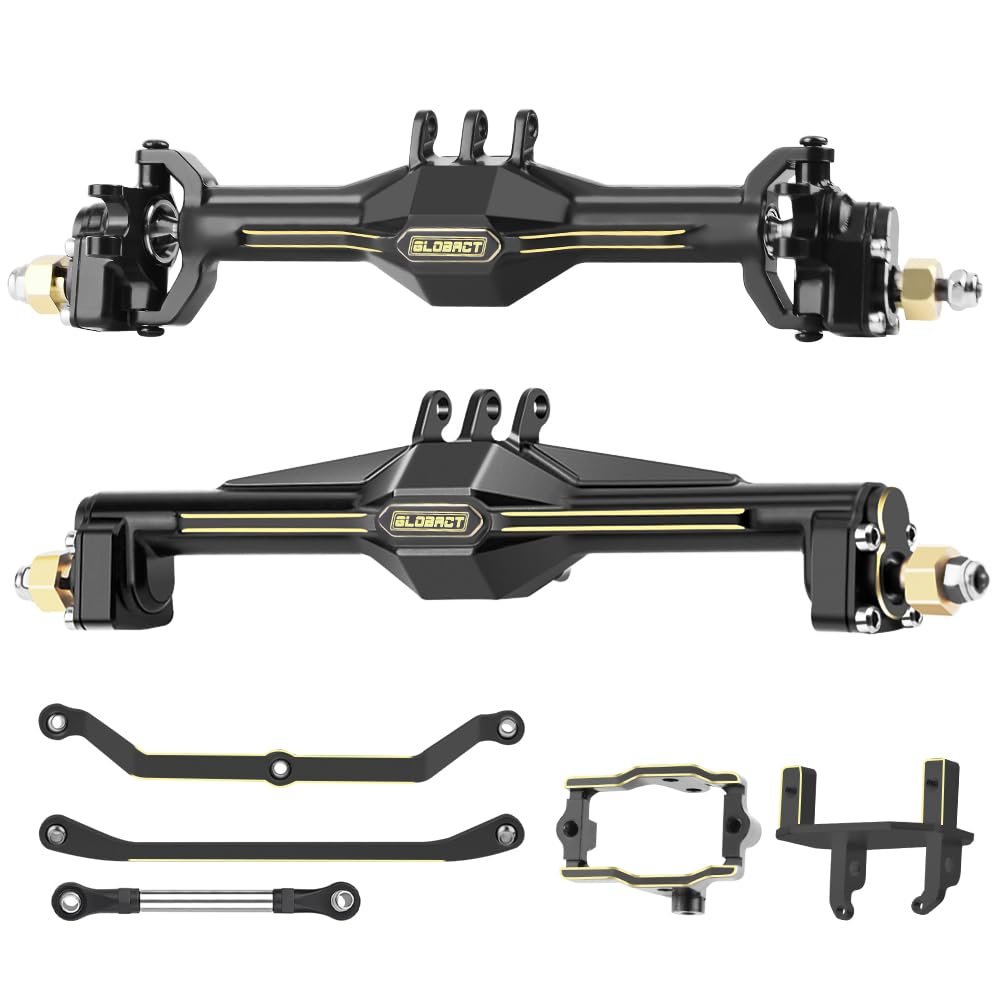 GLOBACT for TRX4M Axles Widend 10mm Brass Axles Set with Two Servo Mounts & Links for 1/18 TRX4M Upgrade (Black)