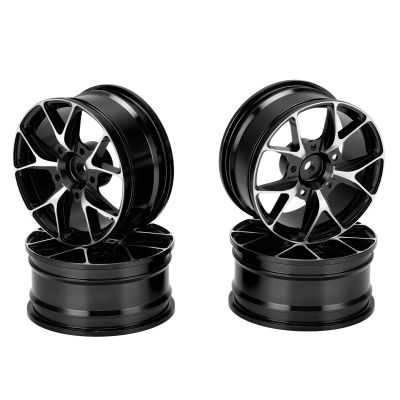 4Pcs RC Wheel Hub, Aluminum Alloy Remote Control Car Accessories, High Wear Resistance Lightweight Wheel Hub for 1/10 Flat Sports Car with Easy Installation (Black)