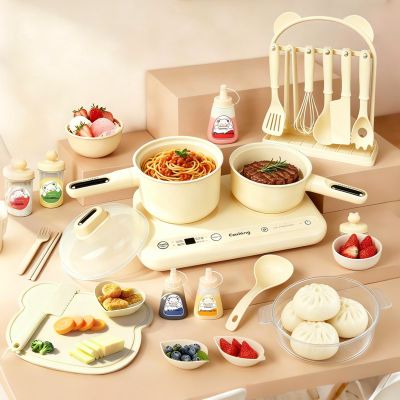 Fine Clutter Kids Cooking Sets Real Mini Kitchen for Food Making Ages 8-12, Junior Easy Montessori Educational Toys (Beige)
