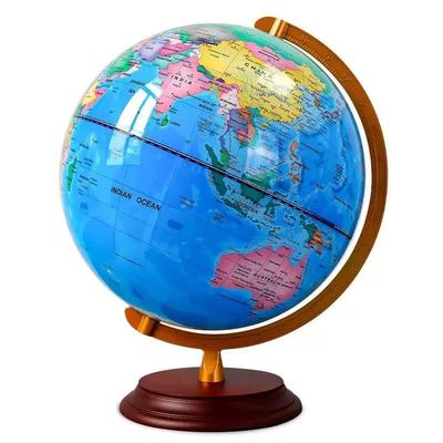 32 centimeter world globe for children and adults, suitable for all age groups, equipped with a wooden base, clear and intuitive color display of the world panorama, educational gift