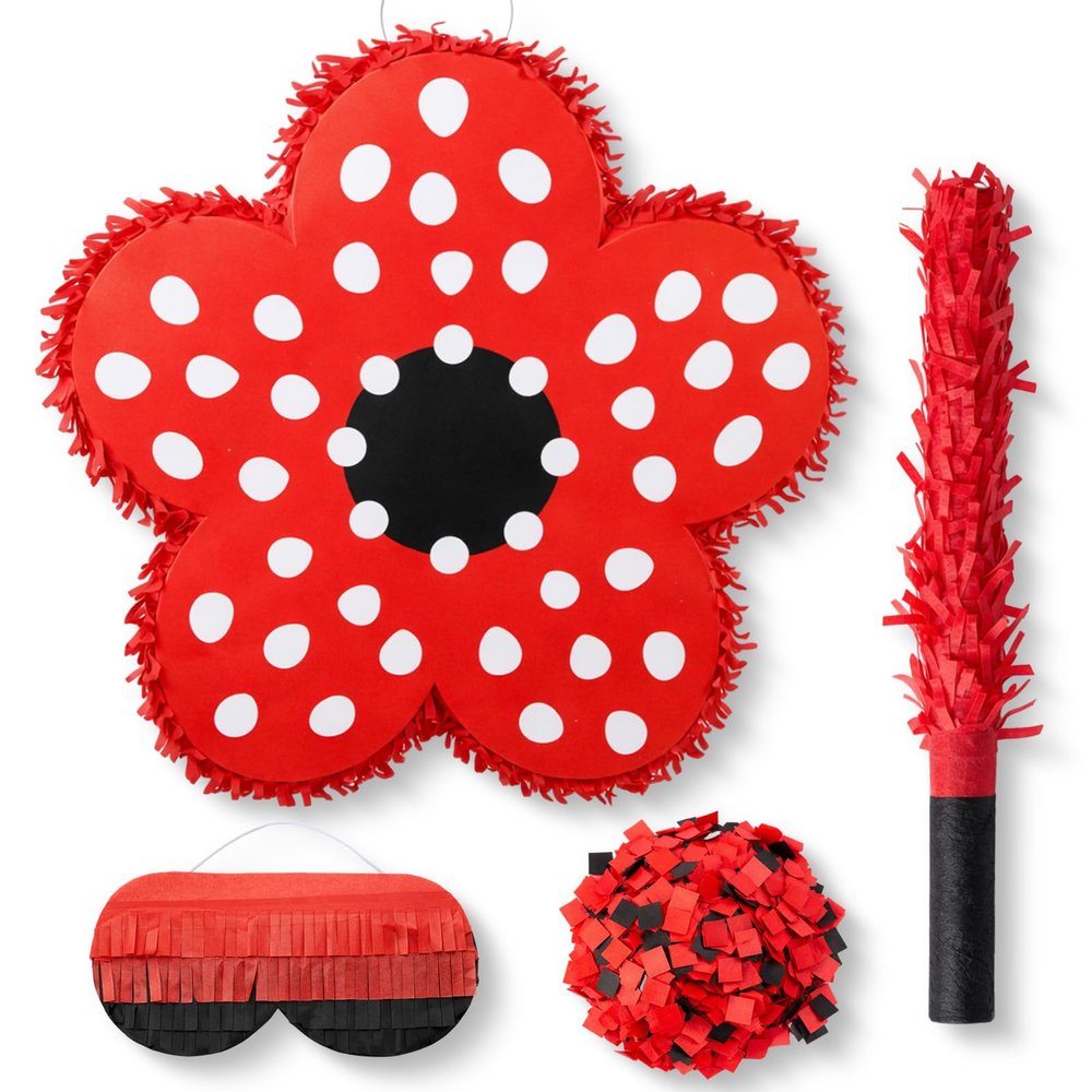 Arrowbash Red and Black Strange Flower Piata for Birthday Decoration Small Strange Themed Piata for Birthday Party Favor Gifts with Blindfold Stick and Confetti Adult Celebration