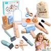 Wooden Makeup Toy Set -Hair Salon Toys - Kids Pretend Play -Beauty Salon Hair Kit - Functional Stylist Accessories with Hair Dryer Curling Iron - Christmas & Birthday Gift for Children view 1