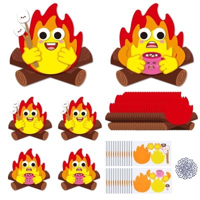 Jenaai 24 Pcs Silly Campfire Craft Kit Fun Camping Crafts for Kids 2 Styles Bonfire Project with Adhesive Eyes Camping Themed Party Favors for VBS Summer Camp Classroom Decor, 4.33 x 4.33 Inch