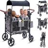 Stroller Wagon for 4 Kids, 4 Seater Wagon Stroller with Snack Tray, Large Storage Bag, Phone Cup Holder, Removable Canopy, Foldable Wagon Stroller 4 Seater with Adjustable Push Handles (Grey) view 1