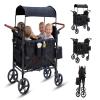 Stroller Wagon for 4 Kids, 4 Seater Wagon Stroller with Snack Tray, Large Storage Bag, Phone Cup Holder, Removable Canopy, Foldable Wagon Stroller 4 Seater with Adjustable Push Handles (Deep Black) view 1