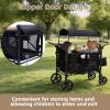 Stroller Wagon for 4 Kids, 4 Seater Wagon Stroller with Snack Tray, Large Storage Bag, Phone Cup Holder, Removable Canopy, Foldable Wagon Stroller 4 Seater with Adjustable Push Handles (Deep Black) view 4