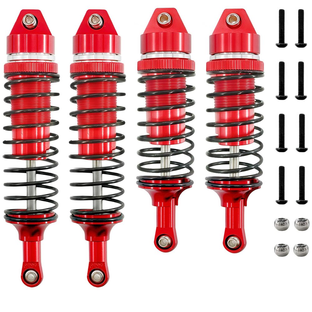 4PCS Aluminum Oil Shocks Front & Rear, 100mm/115mm Big Bore Shock Absorber Set for 1/10 RC Truck Upgrade (5862 Size Replacement) (Red)