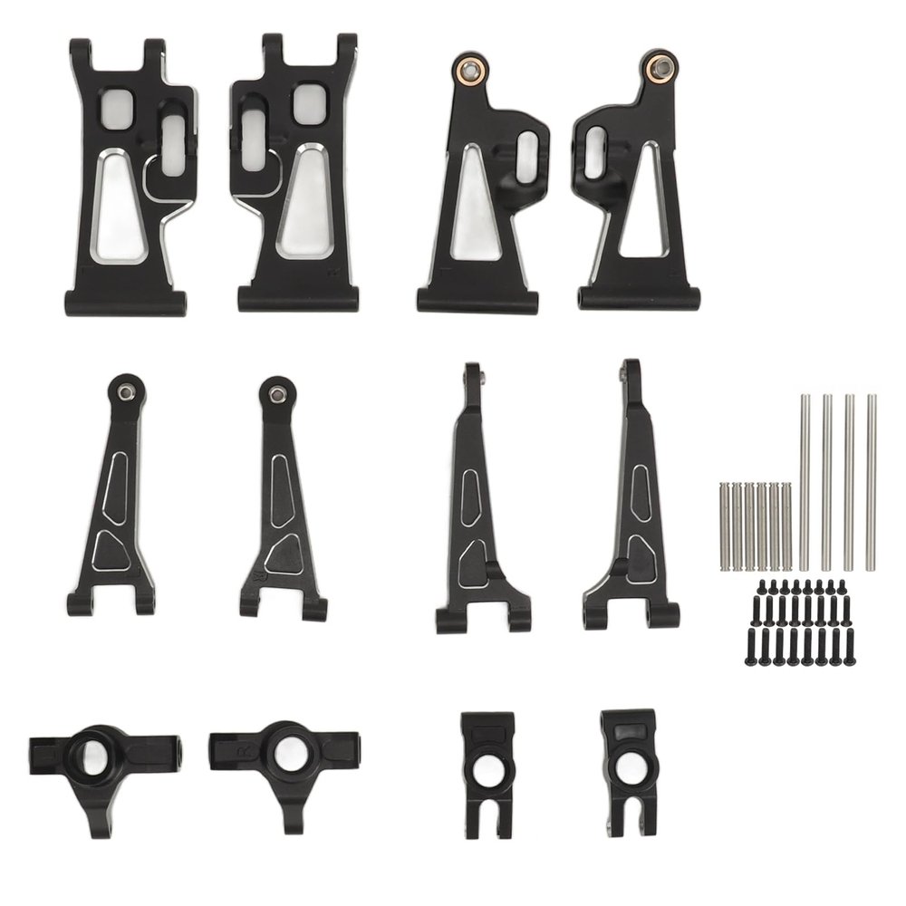 Aluminum Alloy RC Car Suspension Arm Set, Front Rear Swing Arm with Steering Cup and Axle Holder, Upgraded Replacement Parts for MJX 14210 14209 1/14 Scale RC Vehicles (Black)
