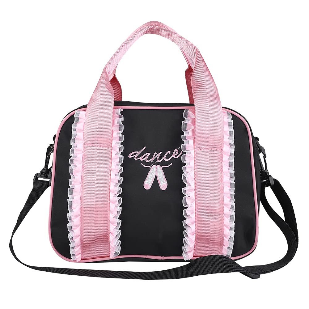 Qiilu Dance Bag Kids - Girls Ballet Dance Kids Handbag Single Shoulder Sports Zipper Bag Tote - Ballet Tote (Black)