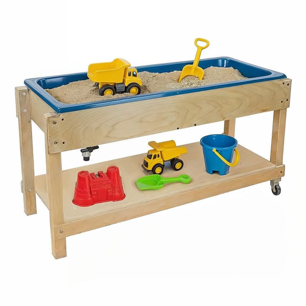 GREENGUARD Gold Certified Sand and Water Activity Table for Kids, Birch Plywood Classroom Sensory Play Table with Plastic Tub, Locking Casters, Storage Lid Indoor Learning & Montessori Play Table
