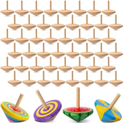 DoubleFill 48 Pcs Bulk End of Year Student Gifts, DIY Unfinished Wooden Spinning Tops for Kids End of Year Craft Kit Teacher to Student Gifts Art Supplies for Classroom Activities Party Favor