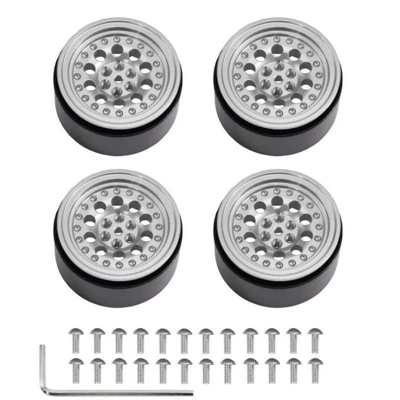 5mm Hex 40 * 17mm Alloy Beadlock Wheels for MN82S MND90 MN99S MN78 1/12 RC Crawler Metal Locking Rims Upgrade Parts(A Silver)