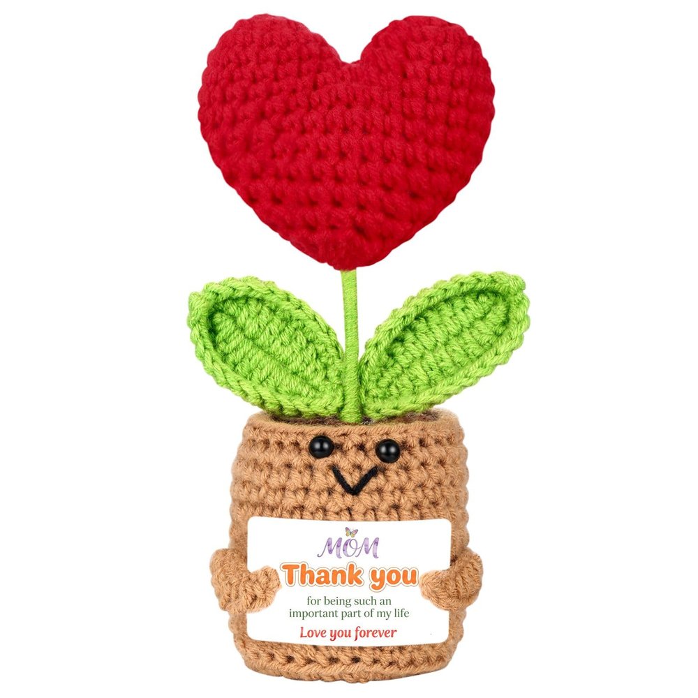 ailov Mini Crochet Heart Gift for Mom, Handmade Positive Crochet Plush with Message, Thinking of You, Birthday Gifts for Mother (Mom, Thank You for Being Such an Important Part of My Life)