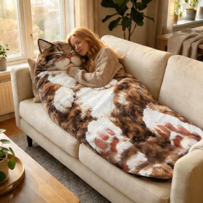 Adult Soft Sleeping Bag  Plush Cat Envelope Sleeping Bag for Camping, Sleepovers & Home Lounging, Washable Warm Blanket 68.9x31.5 (cat E)