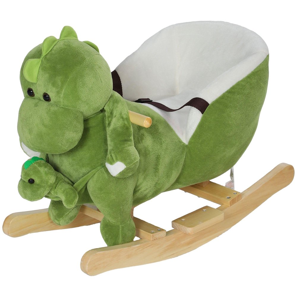 Caviresta Green Dinosaur Rocking Horse Featuring 32 Songs, Secure Harness, Footrest, 24.4x13x17.7in Size, 55lb Weight Limit, Ages 1836 Months