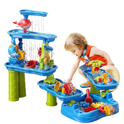 DoBoAoFa Kids Summer Beach Multi-Level Design Sand Water Table, Toddlers Sensory Play Table, Large Outdoor Activity Toys for Multiple Children
