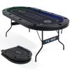 REAHOISY LED Poker Table for 10 Players, 84" Oval Foldable Texas Holdem Casino Table with Tri-Color LED Lights, Board Game Table for Home Game Room with 10 Cup Holders and Padded Armrests view 1