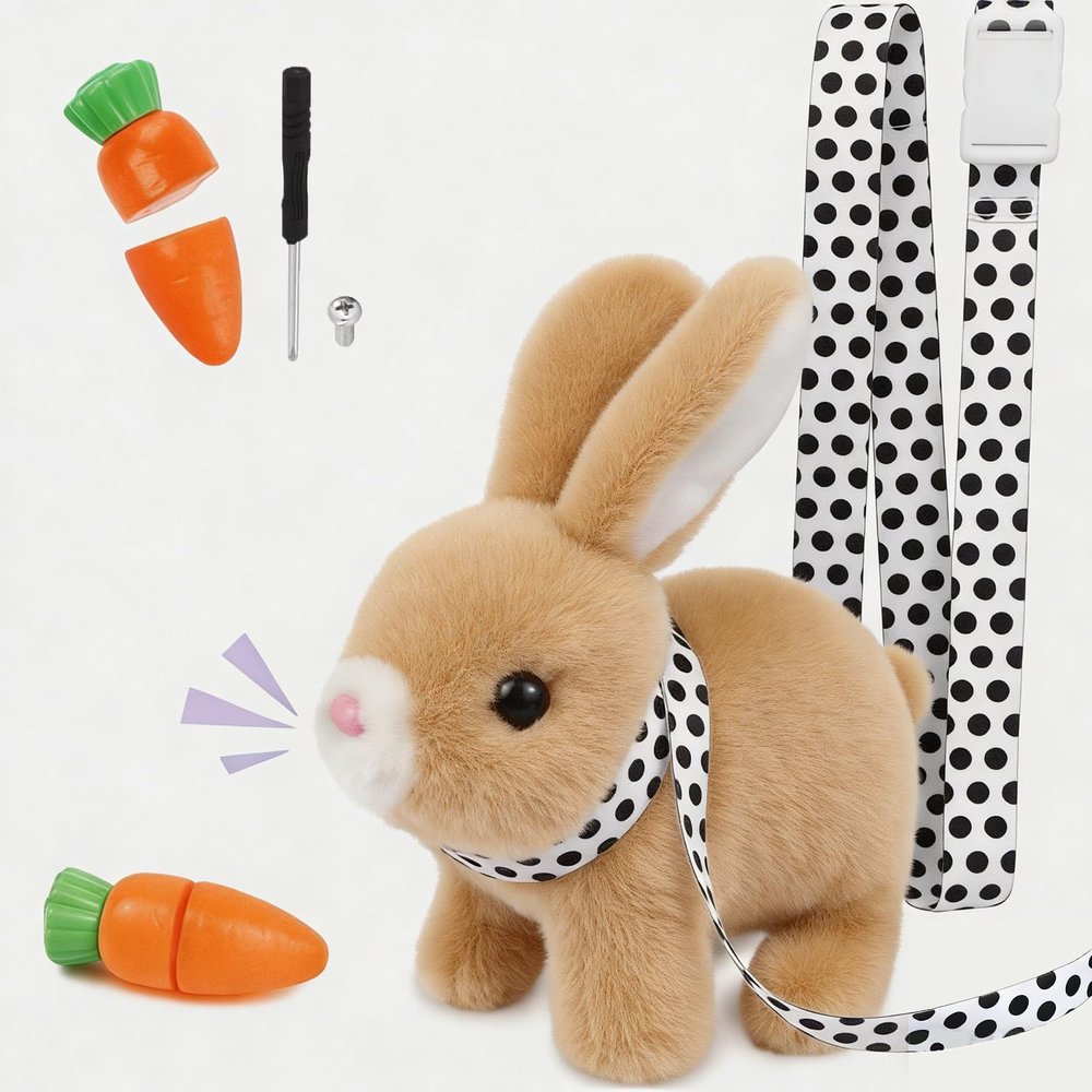 Easter Bunny Toy,Hopping Bunny Toy,Hopping Rabbit Plush Bunny Toy, Walks, Jumps, Sounds an Ideal Surprise Gift for Toddlers,Easter Toys for Toddlers(Brown)