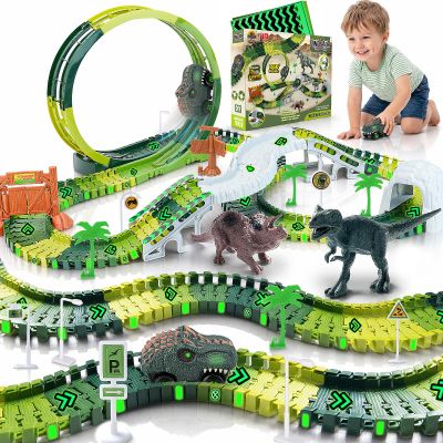Coroiesty 173 PCS Dinosaur Race Tracks for Kids Toys with 360 Loop Ramp