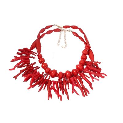 1PCS Bohemian Double Layer Resin Coral Necklace for Women