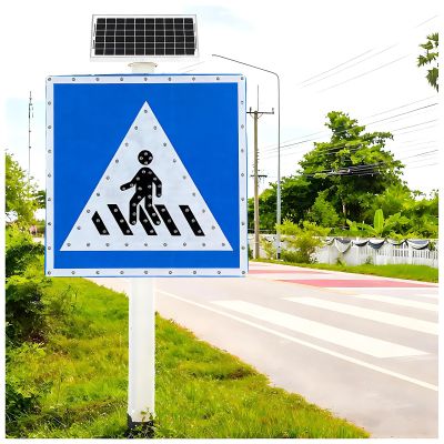 30"x30" Solar Powered LED Pedestrian Crossing Sign, Flashing Road Warning Light, IP65 Waterproof Crosswalk Sign for Park, School, Urban Traffic Safety