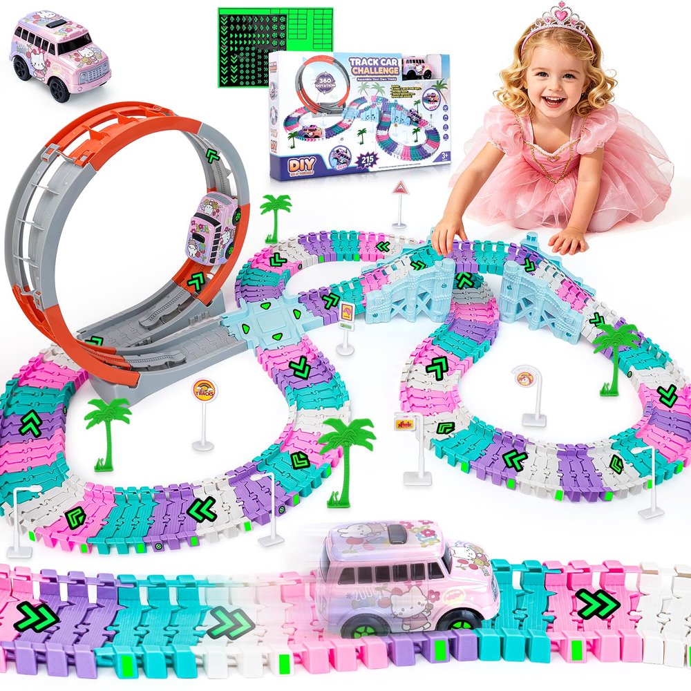 Coroiesty 215 PCS Unicorn Race Tracks for Kids Toys with 360 Loop Ramp