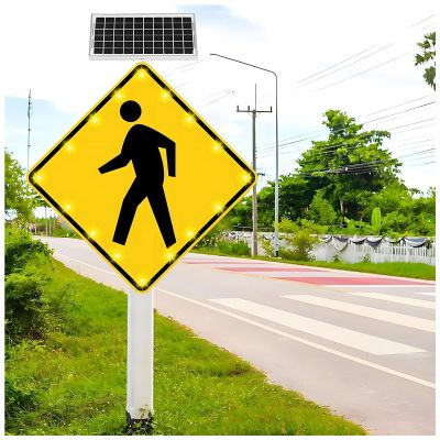 30IN Solar Powered Flashing LED Pedestrian Crossing Sign for Urban Roads & Schools, High Visibility Safety Light, Eco-Friendly Traffic Signal