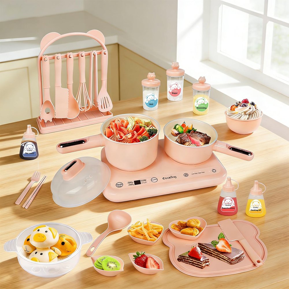GoGoGoodie Montessori Kids Cooking Set Real, Mini Kitchen for Girl Chef Ages 8-12 (Pink)
