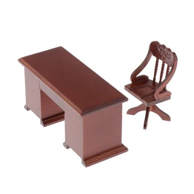 1:12 Scale Dollhouse Furniture Set - Wooden Writing Desk & Chair for Miniature Office